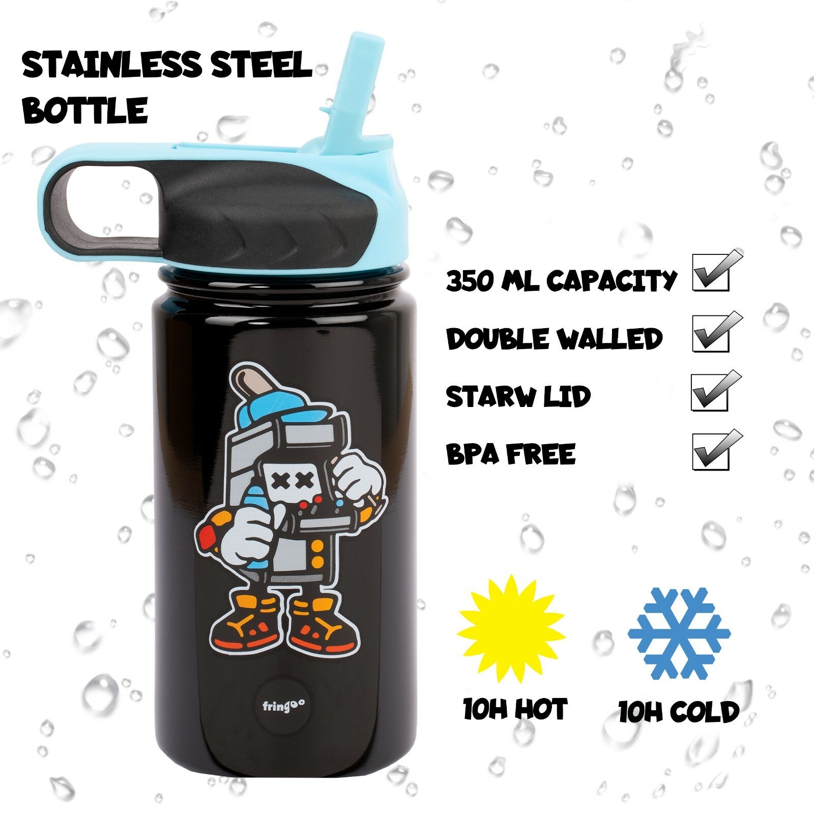 Kids Stainless Steel Bottle with Straw BPA Free 350 Ml Insulated Double Wall