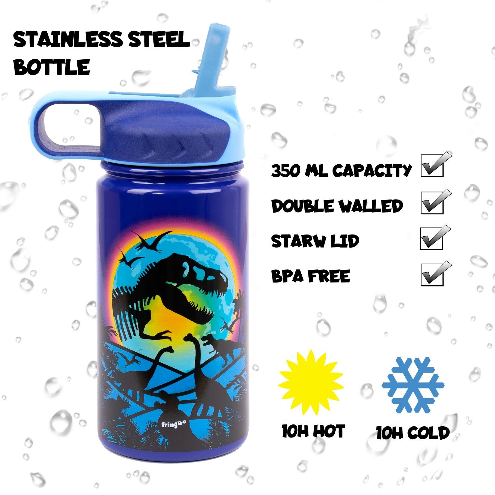 Kids Stainless Steel Bottle with Straw BPA Free 350 Ml Insulated Double Wall