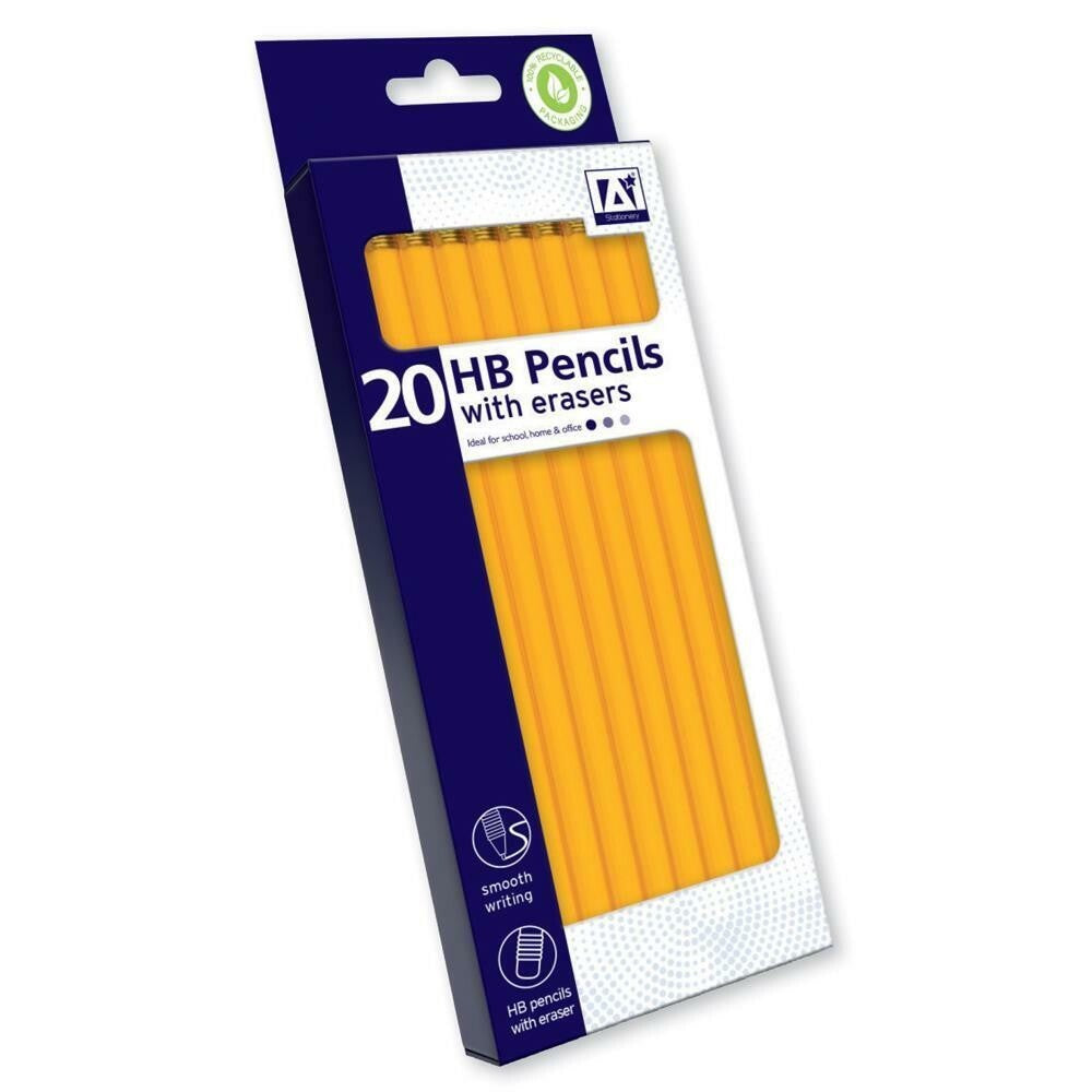 HB Pencils with Erasers X 15 Pack Office School Home Rubbers Craft Art Drawing