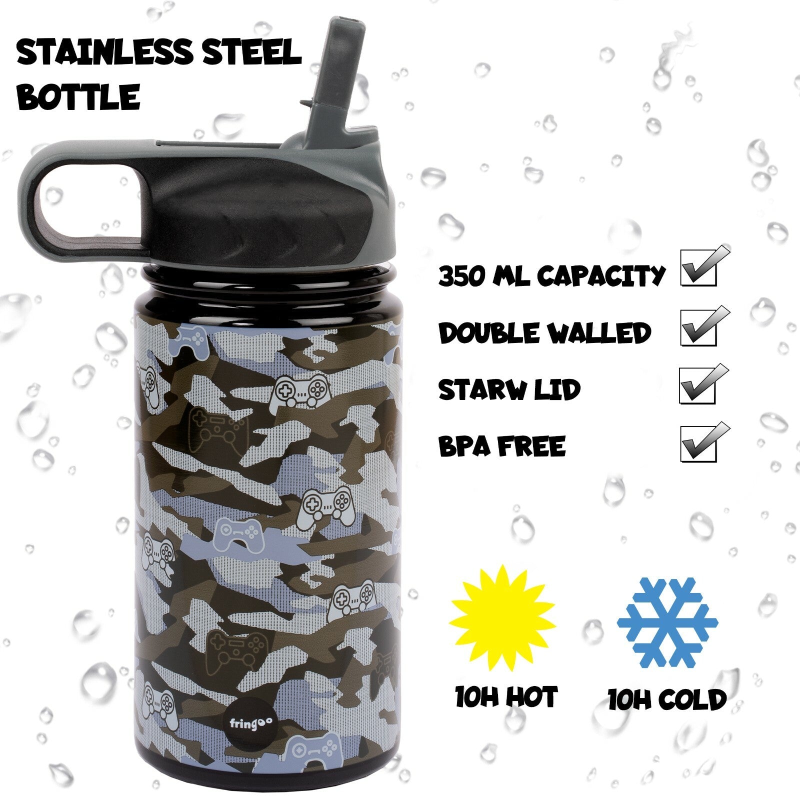 Kids Stainless Steel Bottle with Straw BPA Free 350 Ml Insulated Double Wall